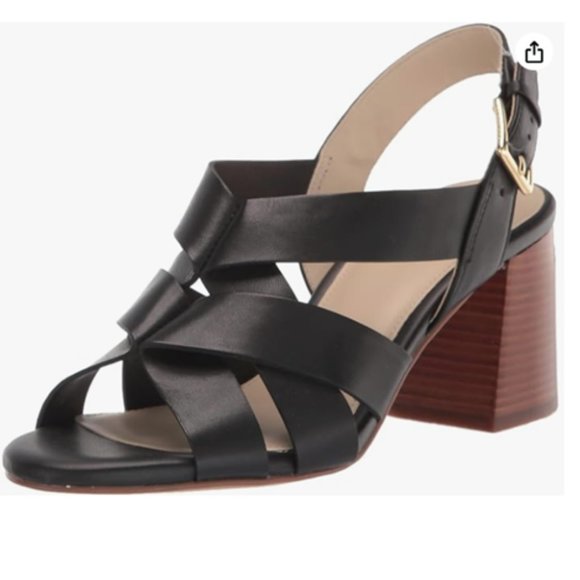 COLE HAAN NWT Womens Size 9 Jamie Block Heel Strappy Sandals Black Brown Buckle - Picture 2 of 6